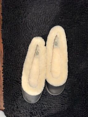 UGG Women's Black Suede Slippers with Cream Sheepskin Lining